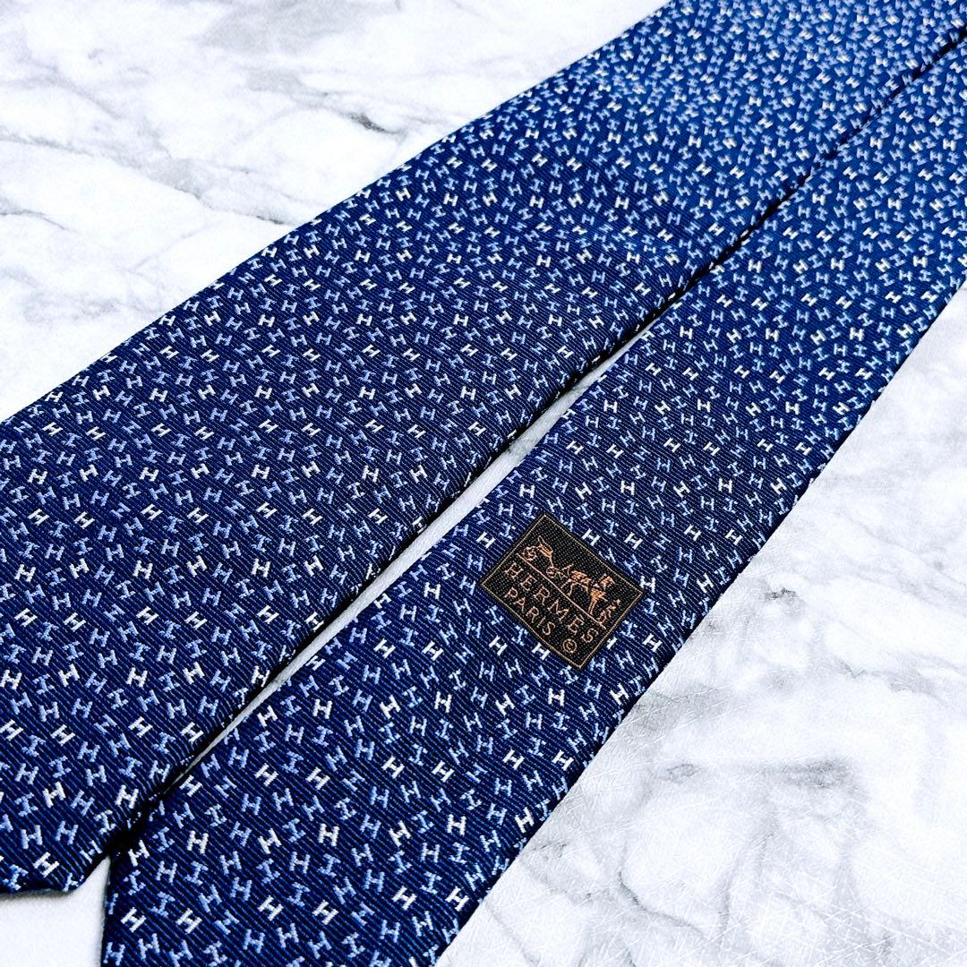 ✨未使用✨エルメス　マイクロ立体H柄 ジャガード　ブルー　ネクタイ