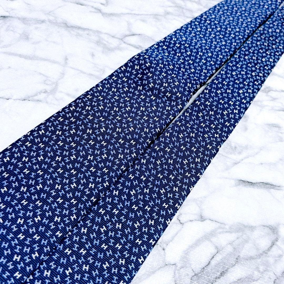 ✨未使用✨エルメス　マイクロ立体H柄 ジャガード　ブルー　ネクタイ