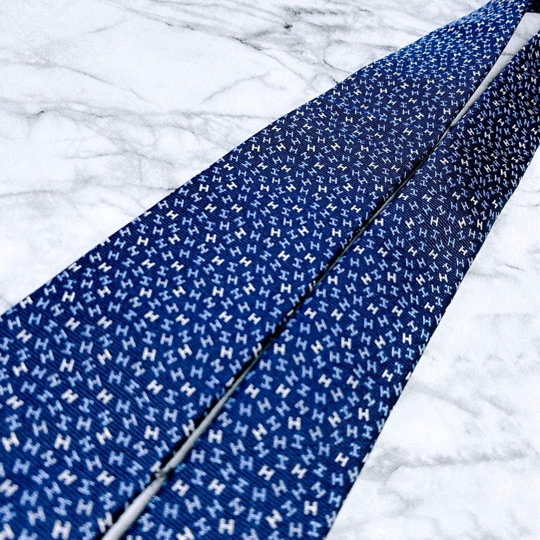 ✨未使用✨エルメス　マイクロ立体H柄 ジャガード　ブルー　ネクタイ