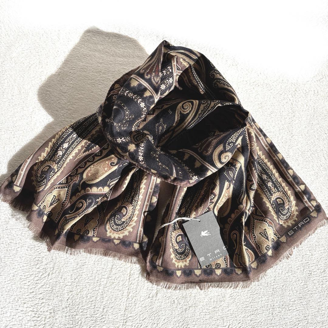 【新品】ETRO エトロ ペイズリー柄 ストール マフラー　イタリア製　シルク混