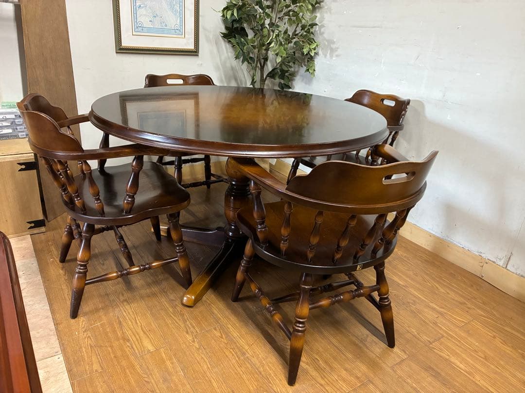 管366☆飛騨産業☆キツツキマーク☆高穂☆ダイニングテーブル/アームチェアー4脚