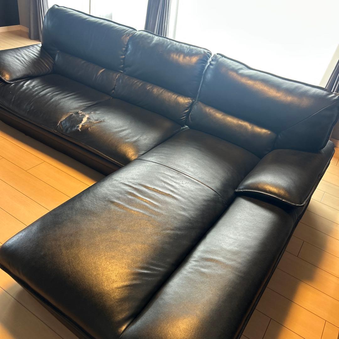 黒 レザー コーナーソファ 傷あり