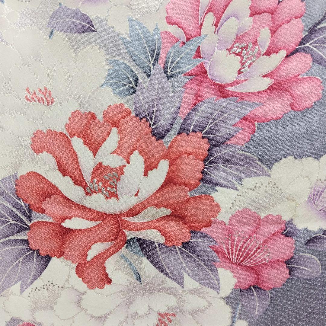 振袖フルセット(9点)・成人式・くすみ・グレー・ピンク・銀彩加工・胴裏正絹・逸品