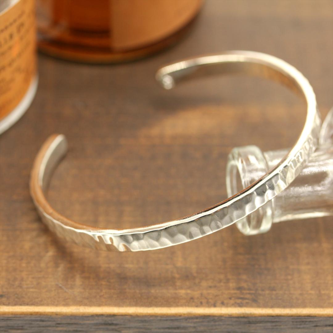 スターリング シルバー 925 ブレスレット 槌目バングル メンズ 調節可