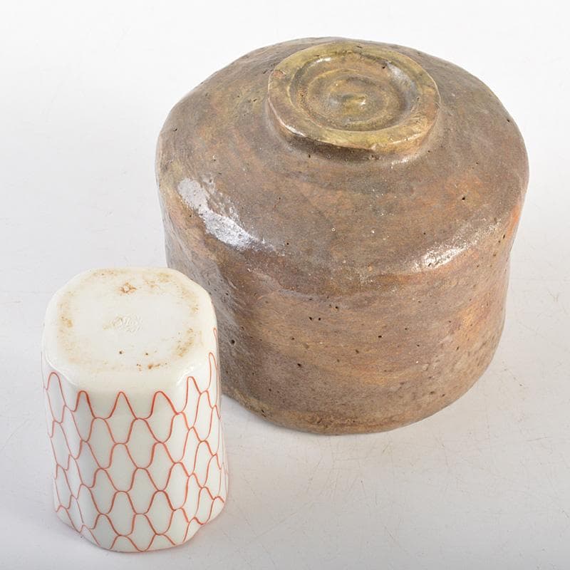 茶道具　面朱茶箱　茶碗　棗など　七点　一式　仕覆付　C　R7368