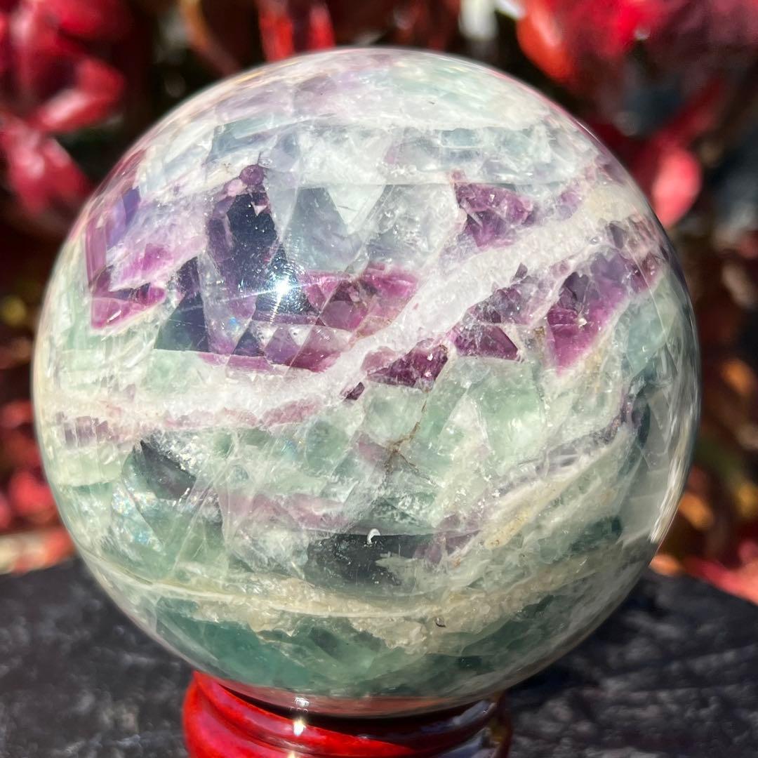 ✨魅惑の色彩✨神秘的な美麗スフィア✨マルチカラーフローライト 丸玉 天然石 原石
