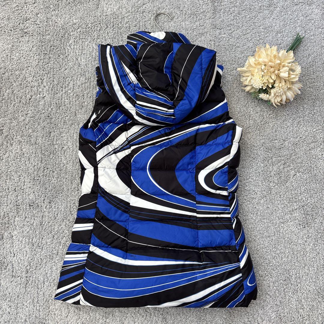 エミリオプッチ　ダウンベスト　プッチ柄　ブルー　フード取り外し　ダウン／フェザー