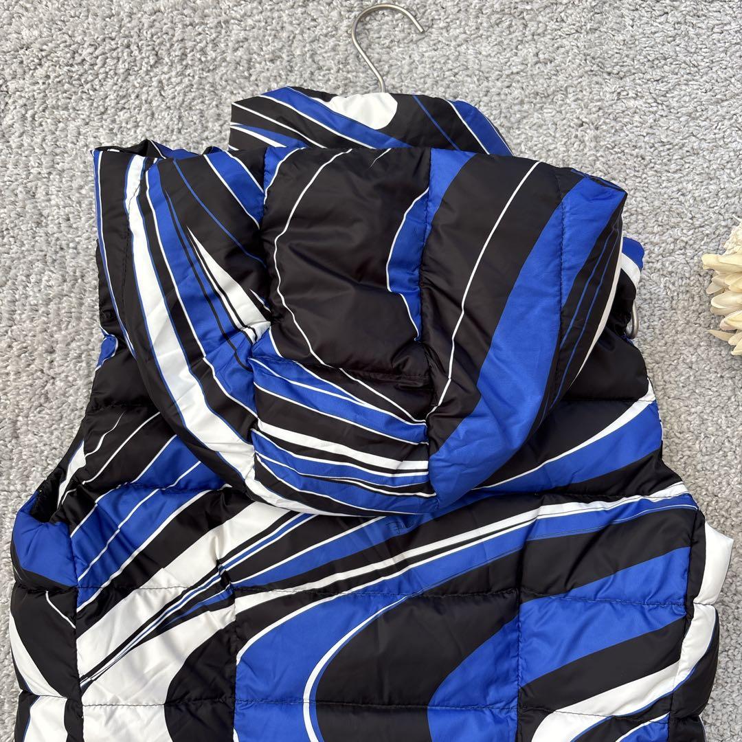 エミリオプッチ　ダウンベスト　プッチ柄　ブルー　フード取り外し　ダウン／フェザー