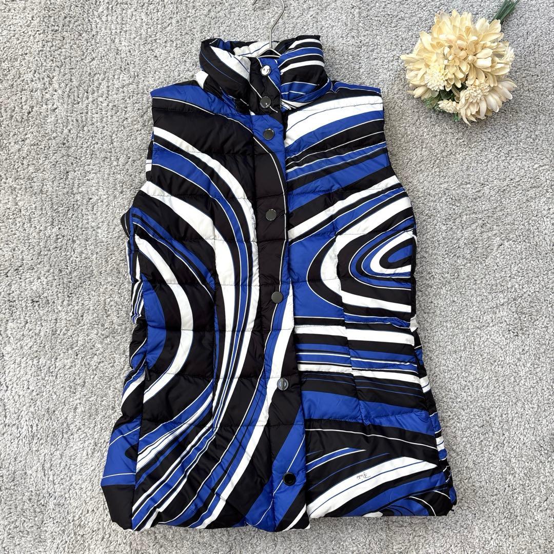 エミリオプッチ　ダウンベスト　プッチ柄　ブルー　フード取り外し　ダウン／フェザー