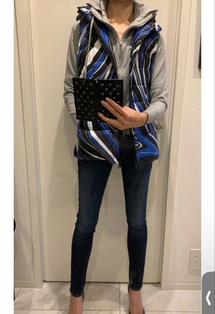 エミリオプッチ　ダウンベスト　プッチ柄　ブルー　フード取り外し　ダウン／フェザー