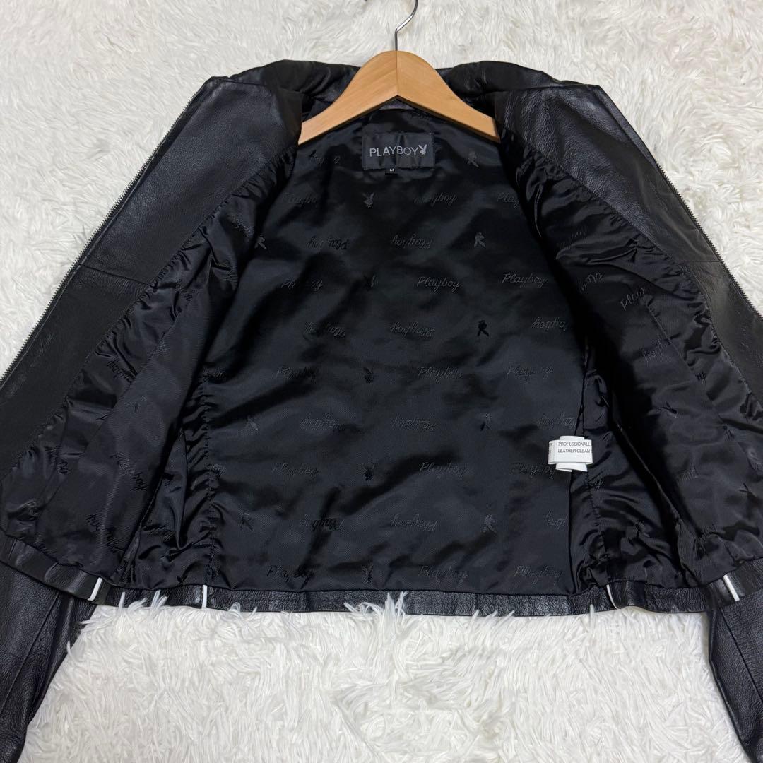 【極美品】プレイボーイ　ライダースジャケット　レザー　ラビットレッド　黒色　M