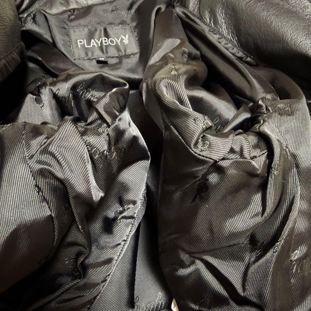 【極美品】プレイボーイ　ライダースジャケット　レザー　ラビットレッド　黒色　M