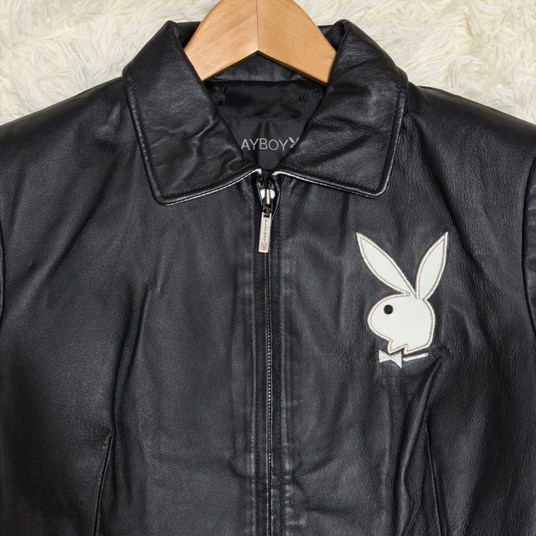 【極美品】プレイボーイ　ライダースジャケット　レザー　ラビットレッド　黒色　M