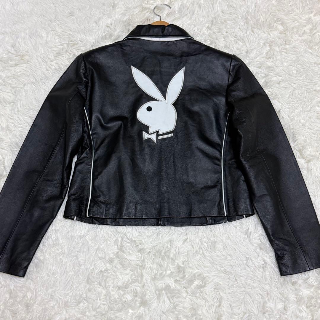 【極美品】プレイボーイ　ライダースジャケット　レザー　ラビットレッド　黒色　M