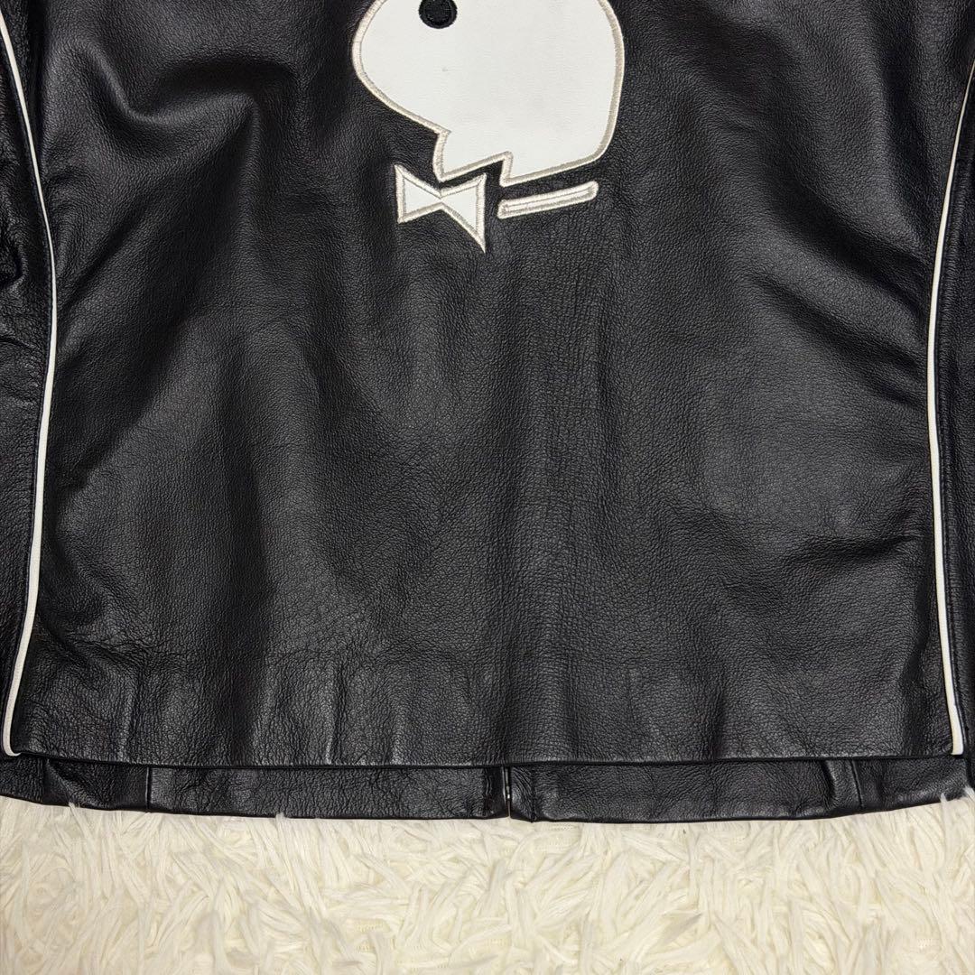 【極美品】プレイボーイ　ライダースジャケット　レザー　ラビットレッド　黒色　M
