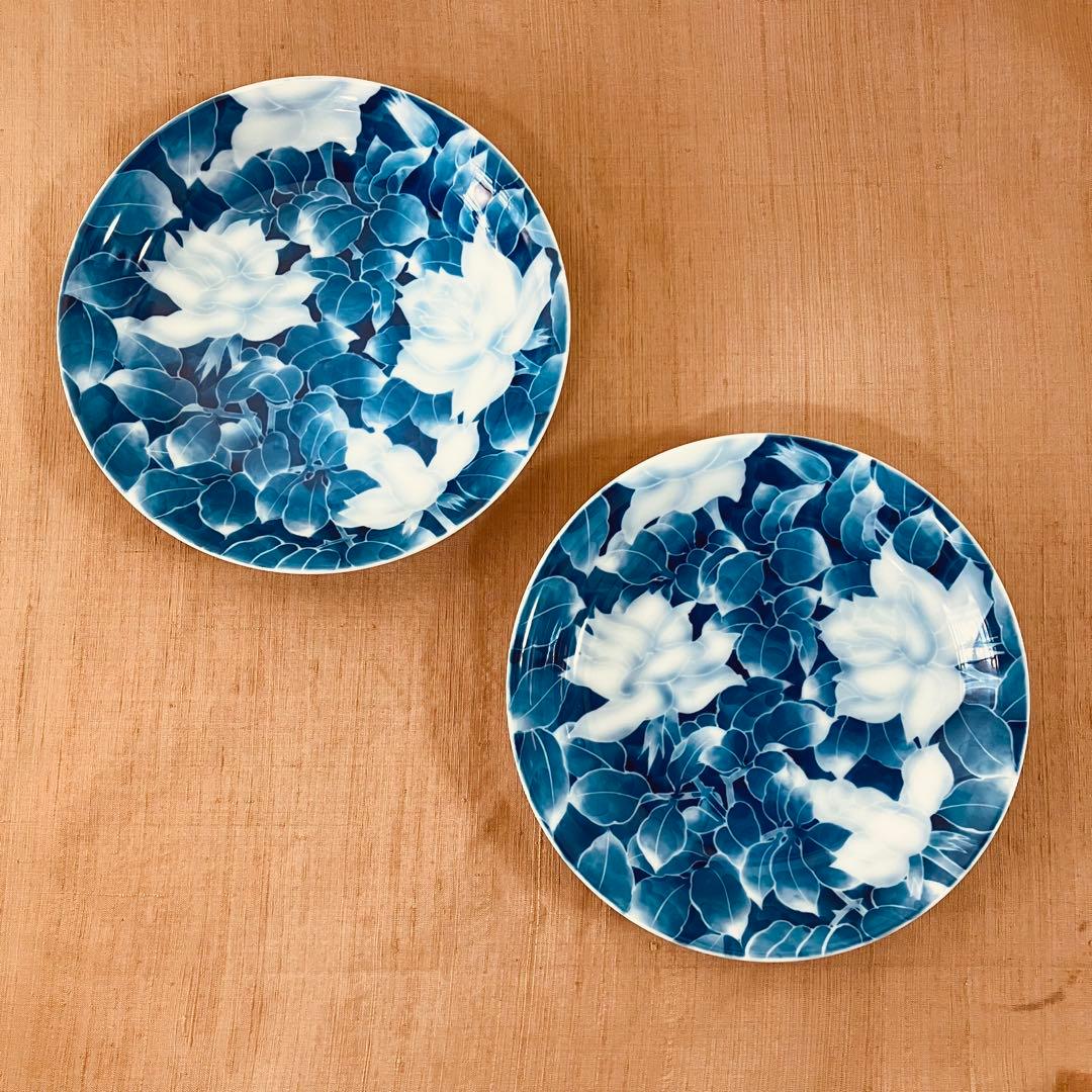 深川製磁　古代バラ　２枚　皿　有田焼　ハンドペイント　古代薔薇