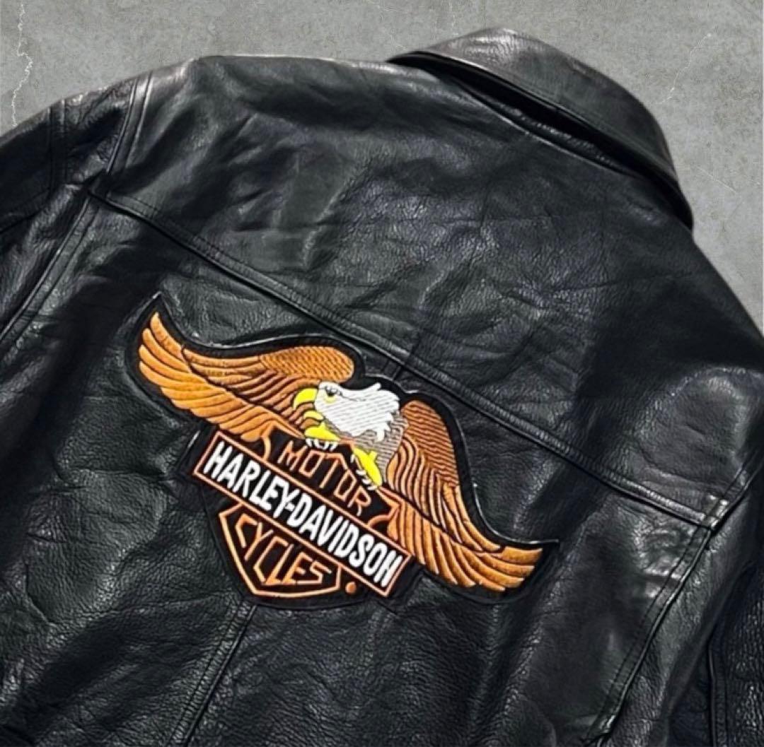 WILSONS本革ハーレーカスタム刺繍イーグルワッペンレザージャケットL古着