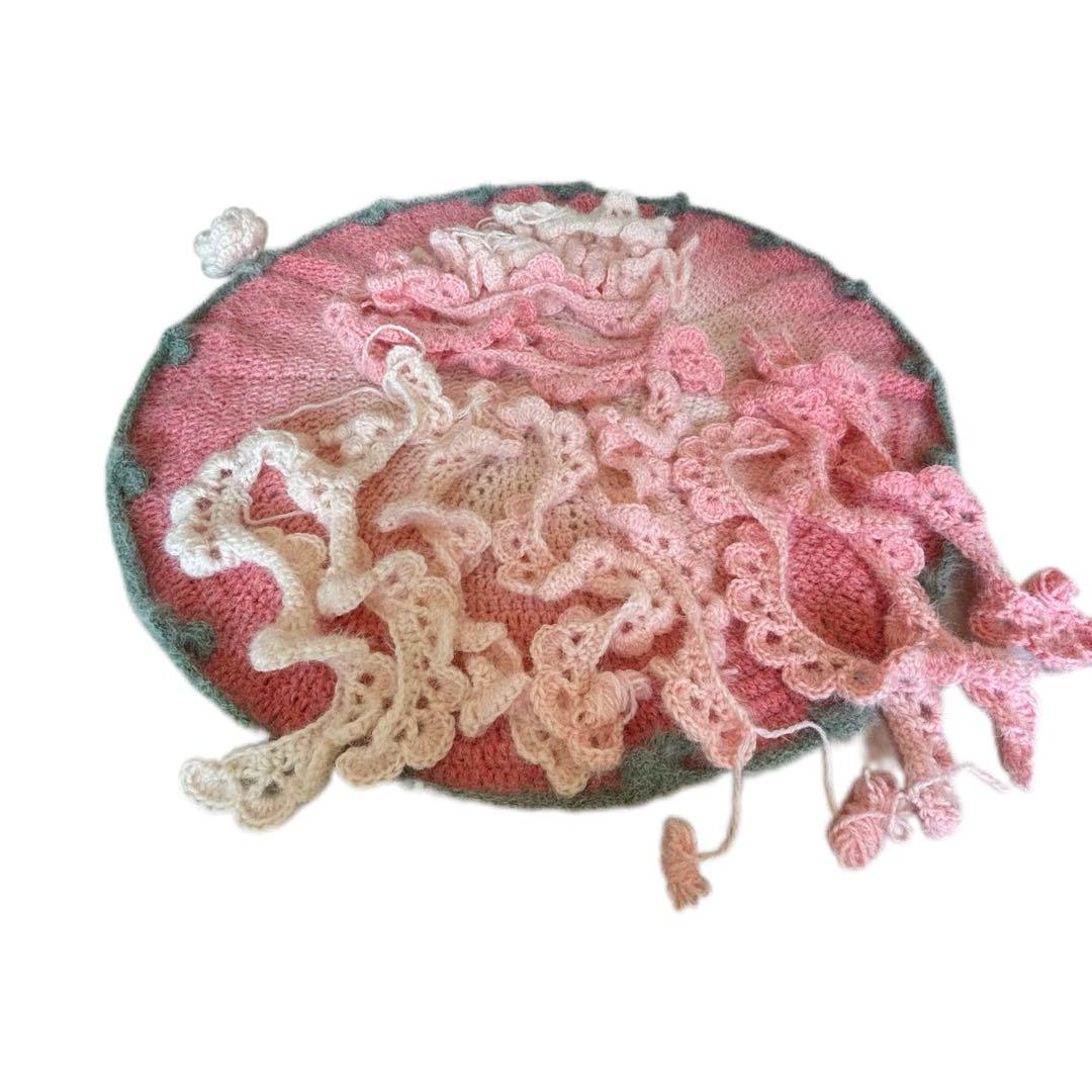 ブーケブランケット ハンドメイド 大きいバラ ピンク系 かぎ針編み 枯れない花