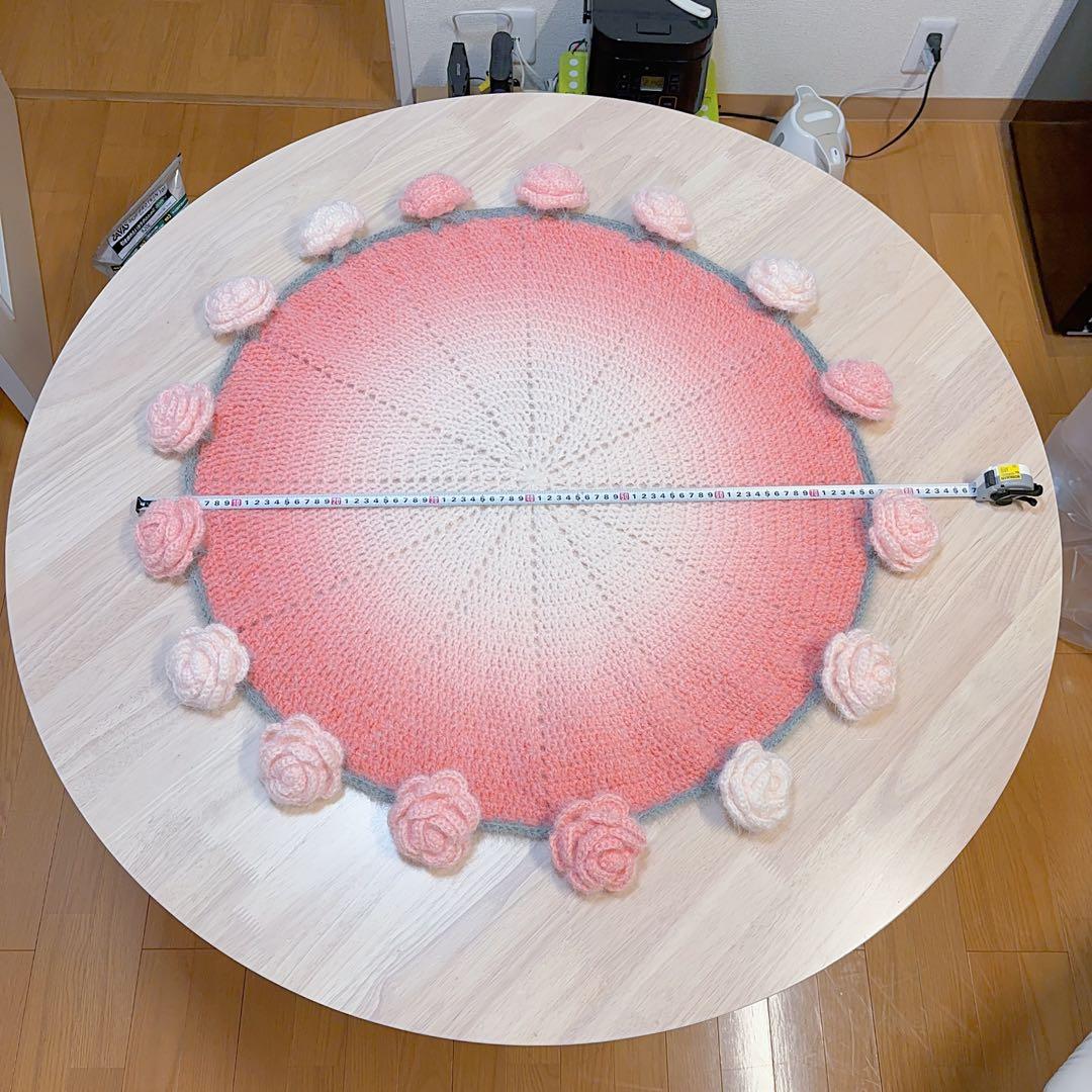 ブーケブランケット ハンドメイド 大きいバラ ピンク系 かぎ針編み 枯れない花