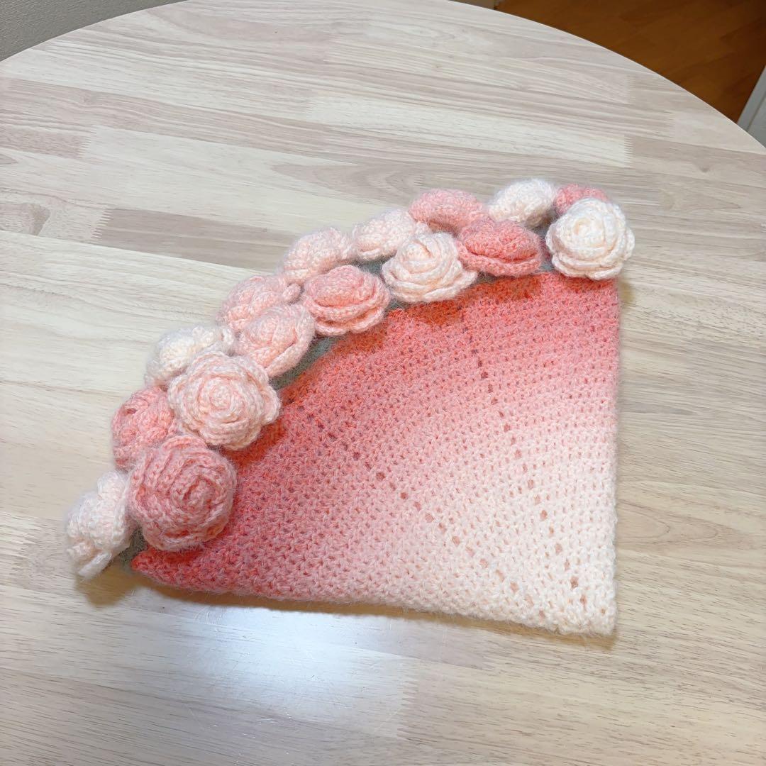 ブーケブランケット ハンドメイド 大きいバラ ピンク系 かぎ針編み 枯れない花
