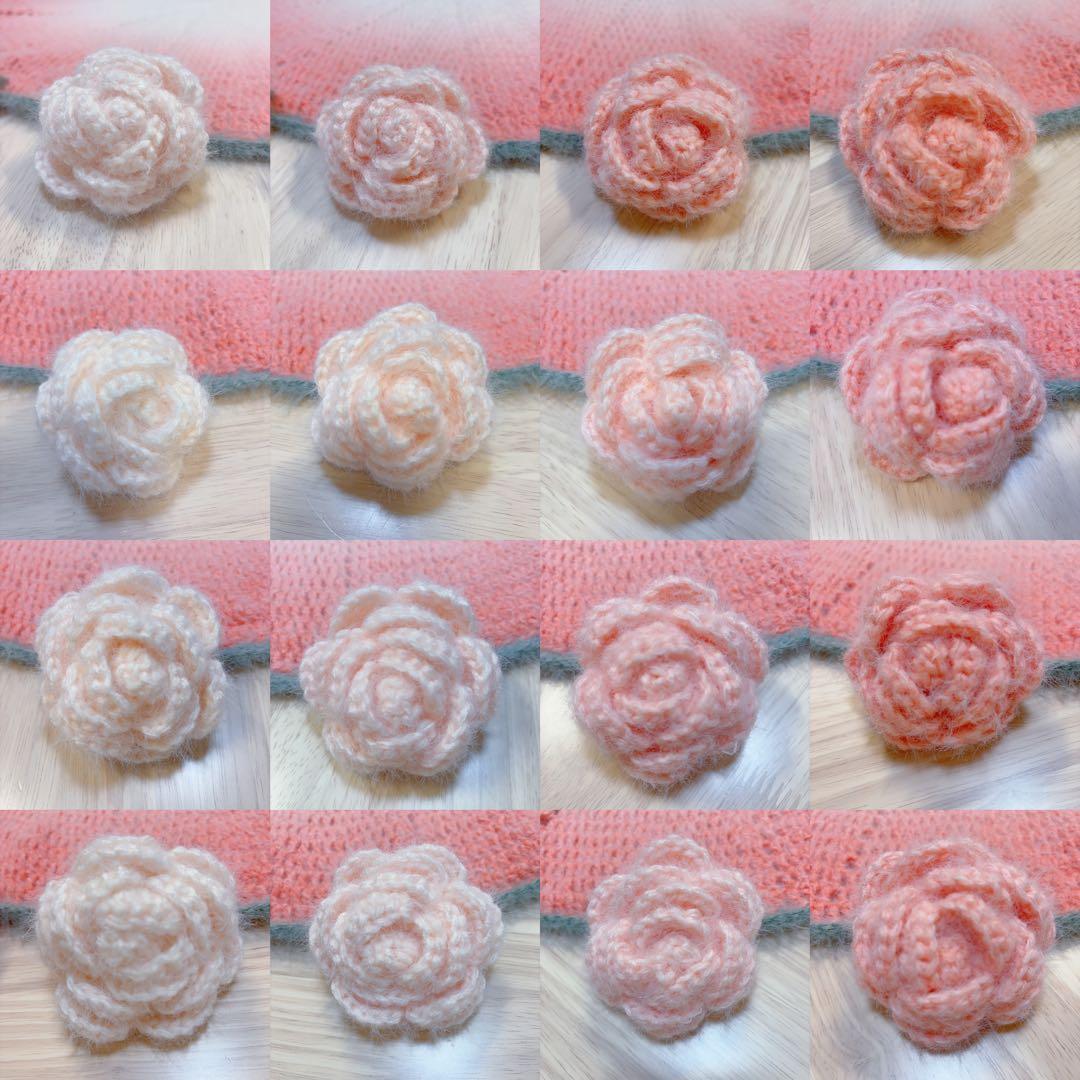 ブーケブランケット ハンドメイド 大きいバラ ピンク系 かぎ針編み 枯れない花
