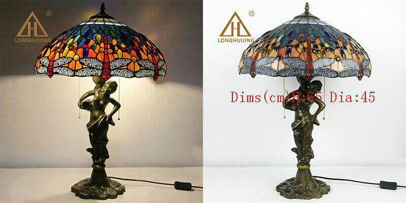 ティファニースタイルテーブルランプ電気スタンドガラスランプシ \r青のトンボ女7
