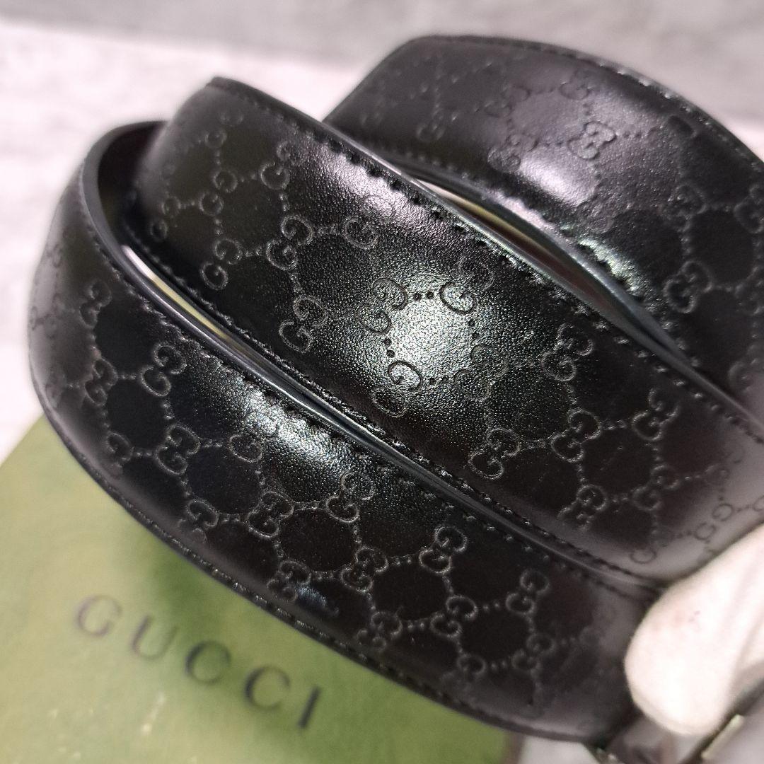 ✨️素敵✨️GUCCI グッチベルト　GG 柄ブラックレザーシルバーバックル