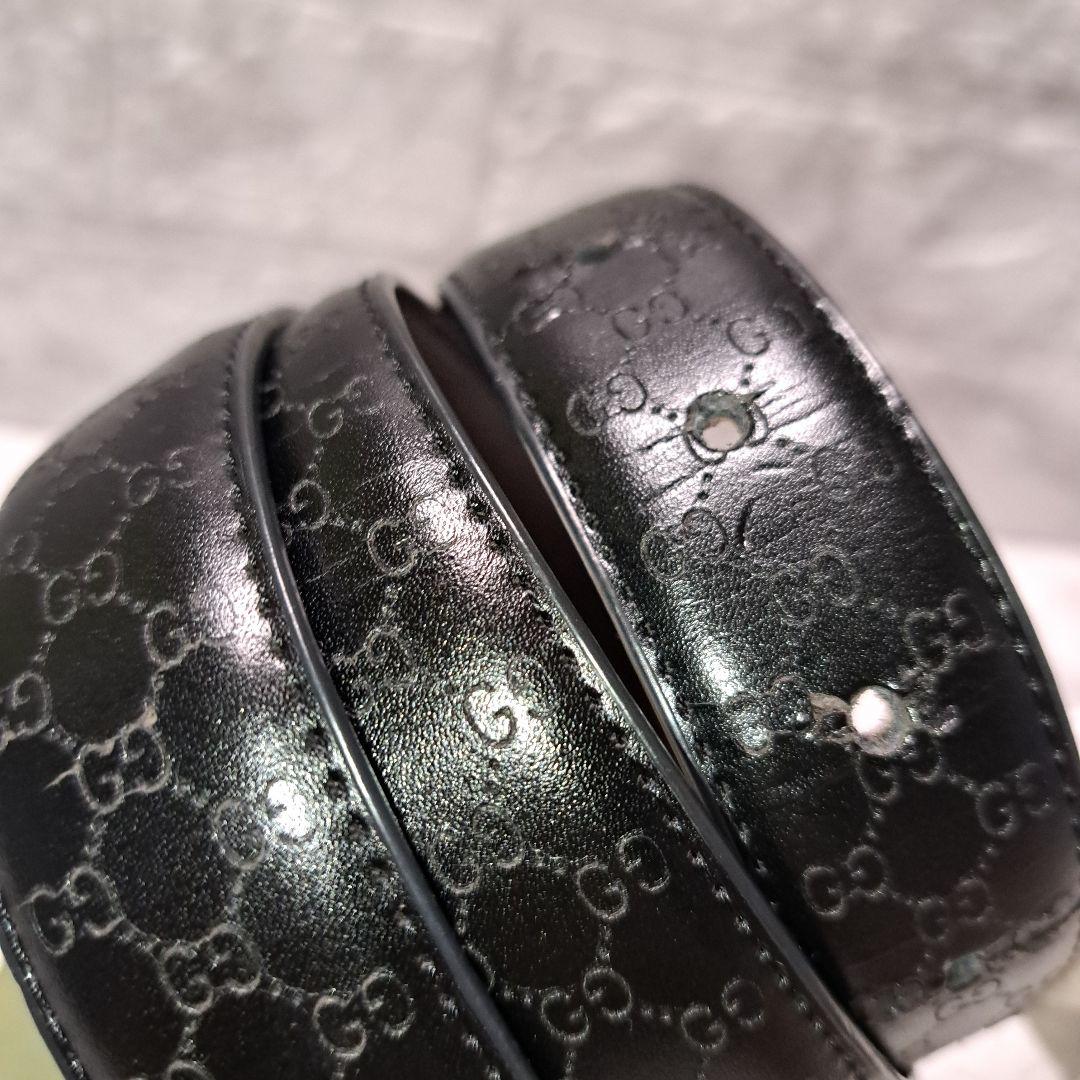 ✨️素敵✨️GUCCI グッチベルト　GG 柄ブラックレザーシルバーバックル