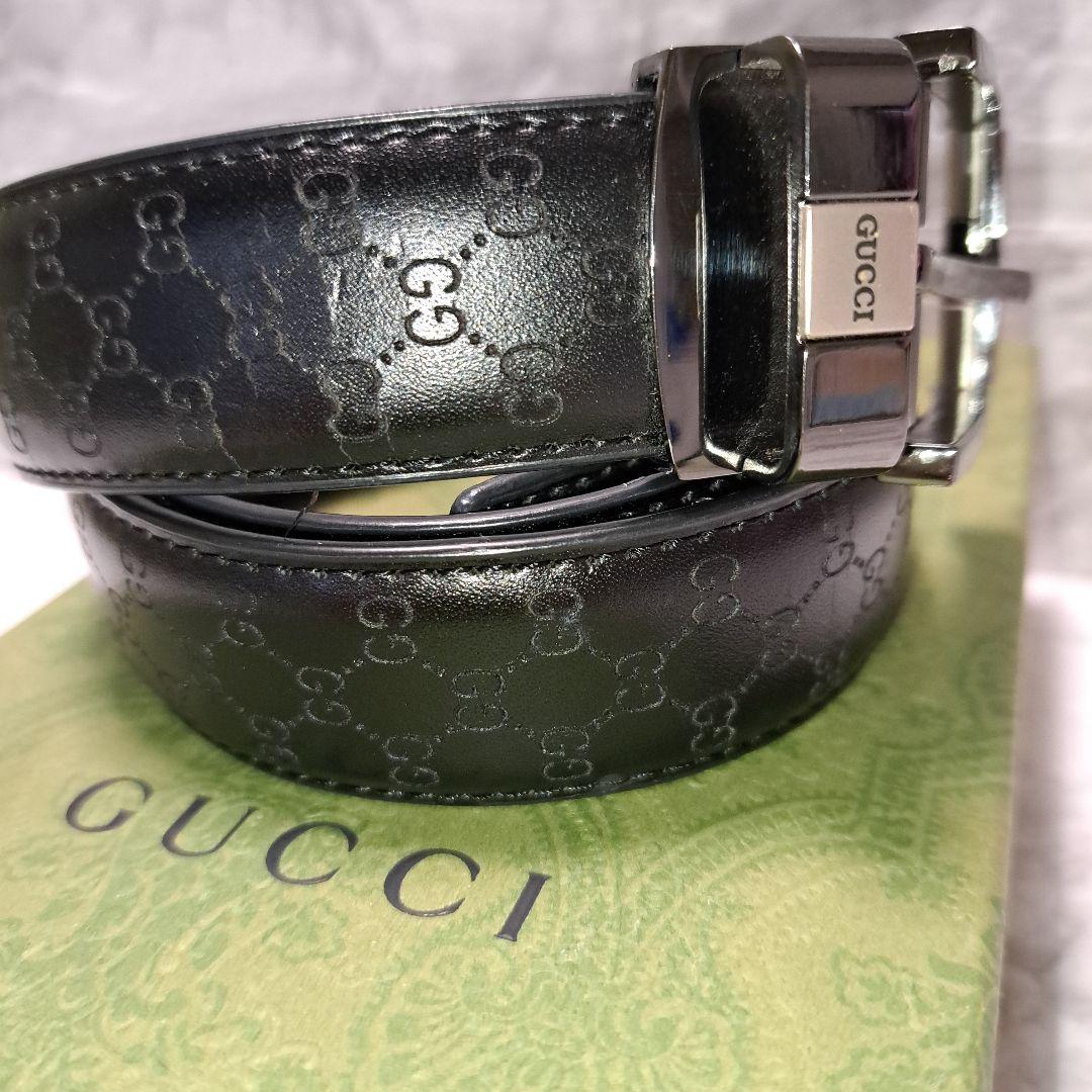 ✨️素敵✨️GUCCI グッチベルト　GG 柄ブラックレザーシルバーバックル