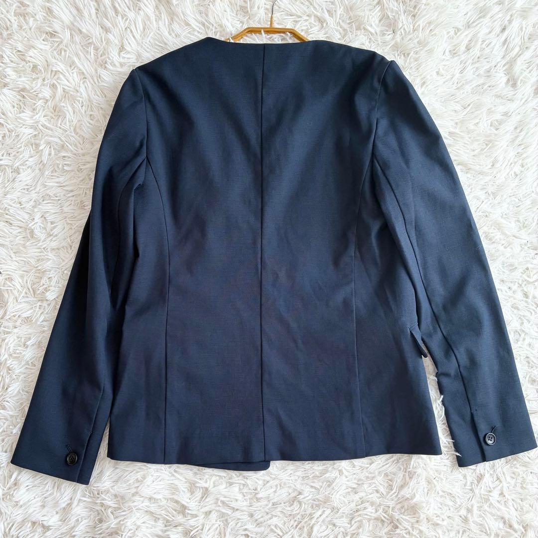 PLST リネンブレンドカラーレスジャケット セットアップ 麻混 ネイビー Ｍ