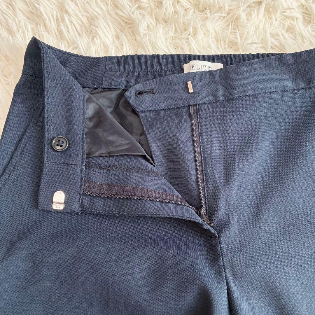 PLST リネンブレンドカラーレスジャケット セットアップ 麻混 ネイビー Ｍ