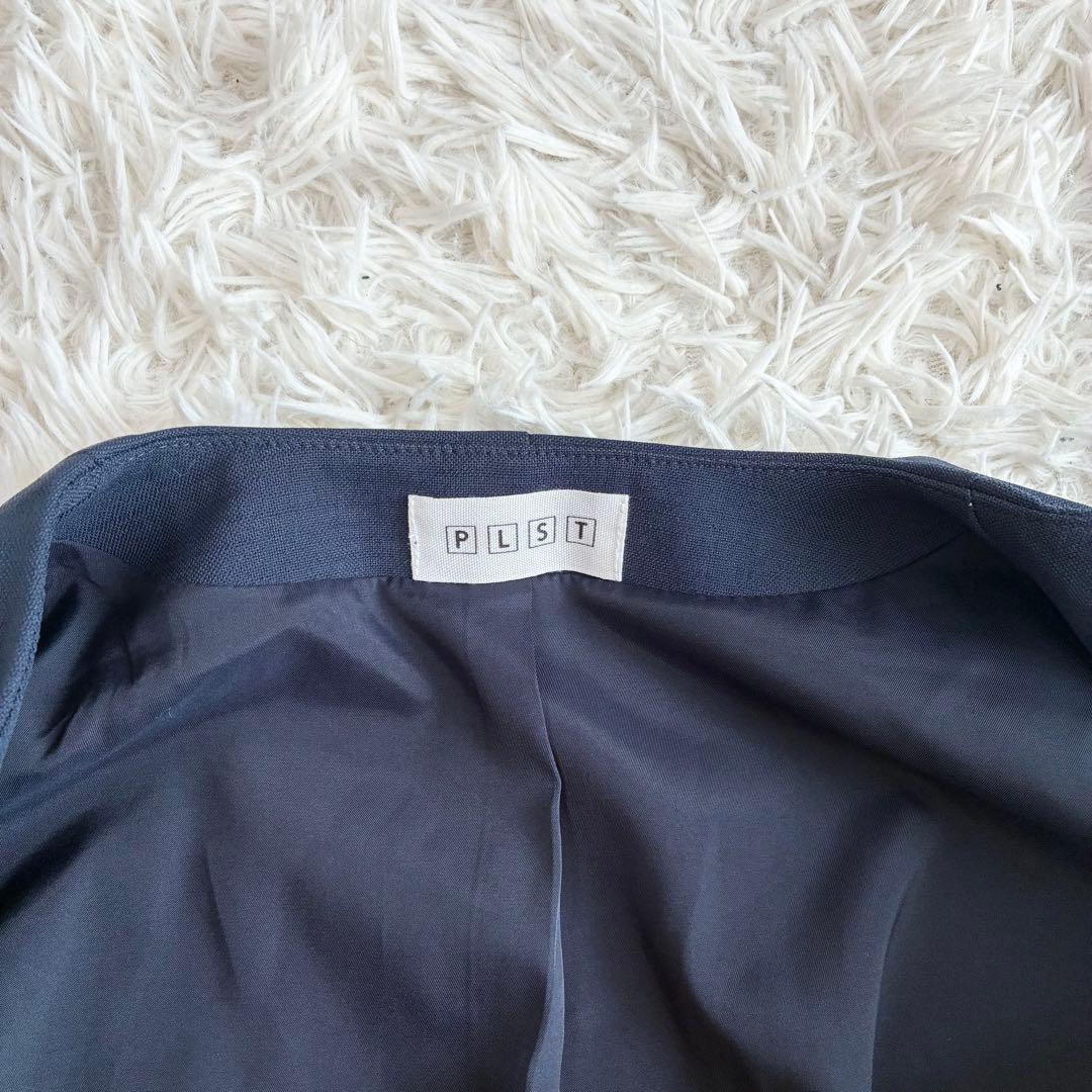 PLST リネンブレンドカラーレスジャケット セットアップ 麻混 ネイビー Ｍ