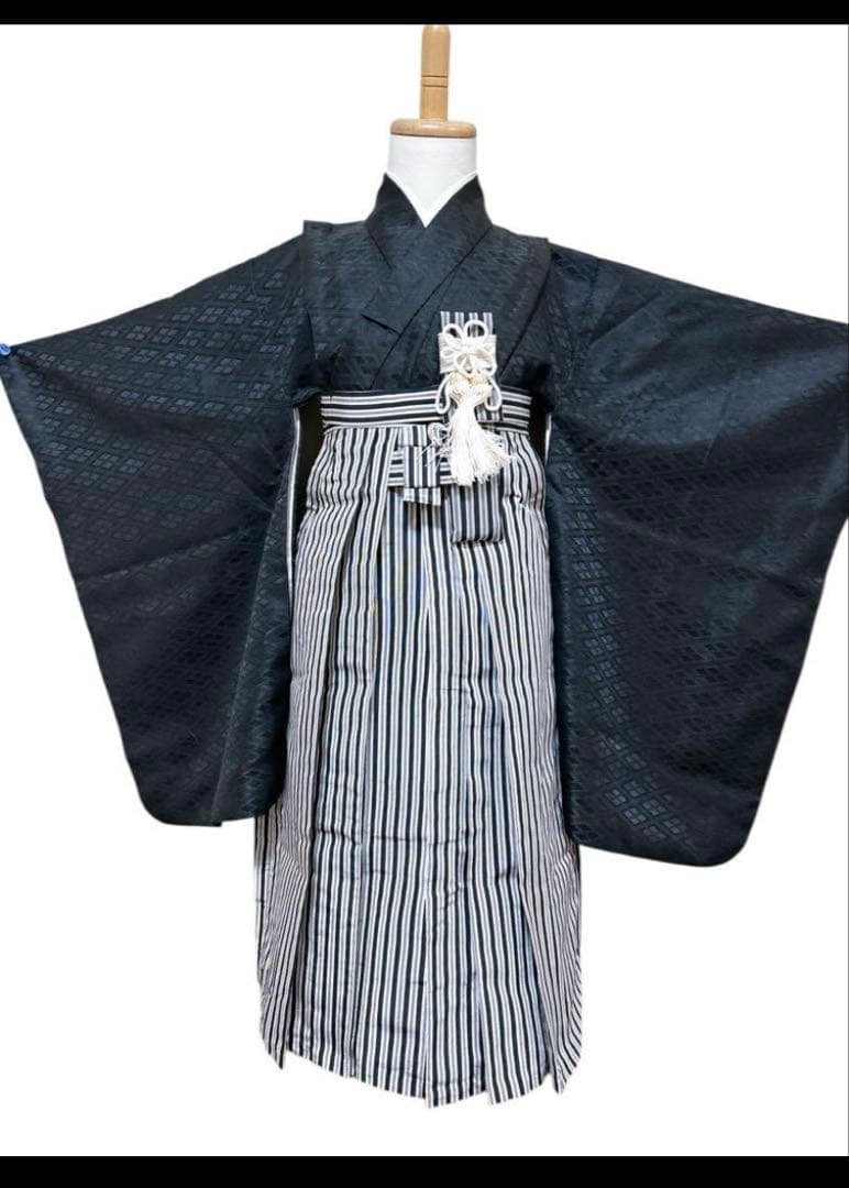 簡単袴セット　七五三　5歳　男の子　セット　一式　黄土色　兜　縦縞袴【お値下げ】