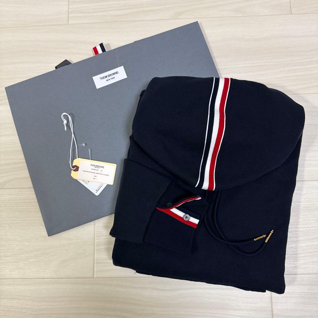 THOM BROWNE トムブラウントリコロールネイビー パーカー SIZE 1