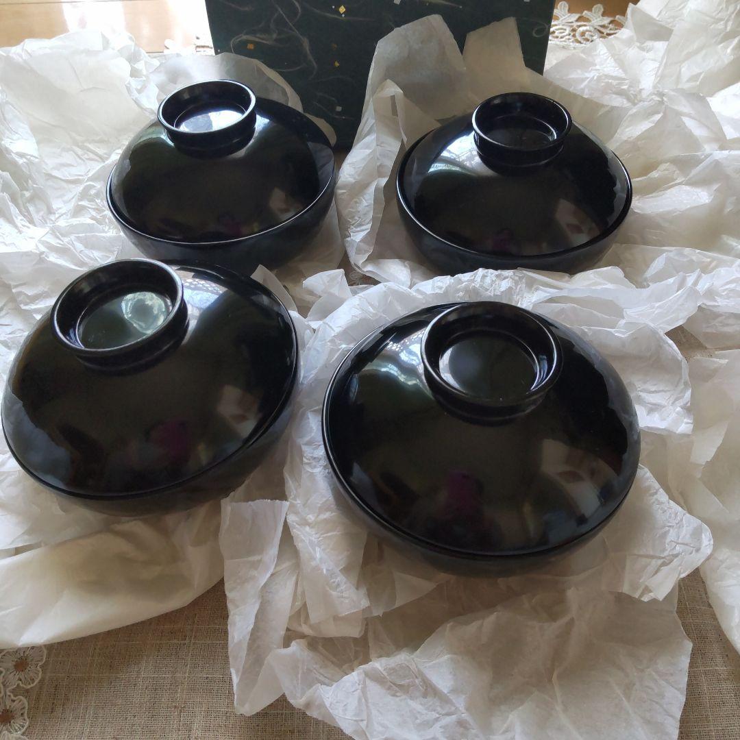 浄法寺塗　うるみ工芸　黒い漆器の器　蓋付き　4セット　伝統工芸　新品未使用