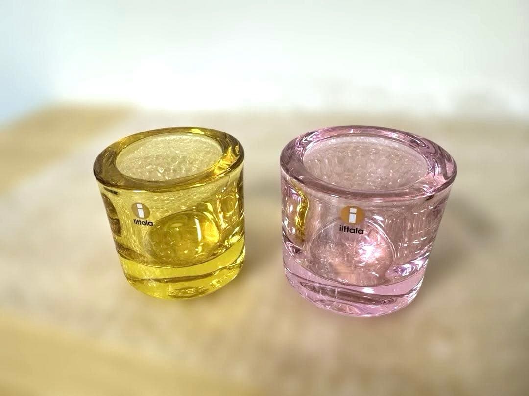  kivi ガラスキャンドルホルダー 2個セット　黄色　薄ピンク