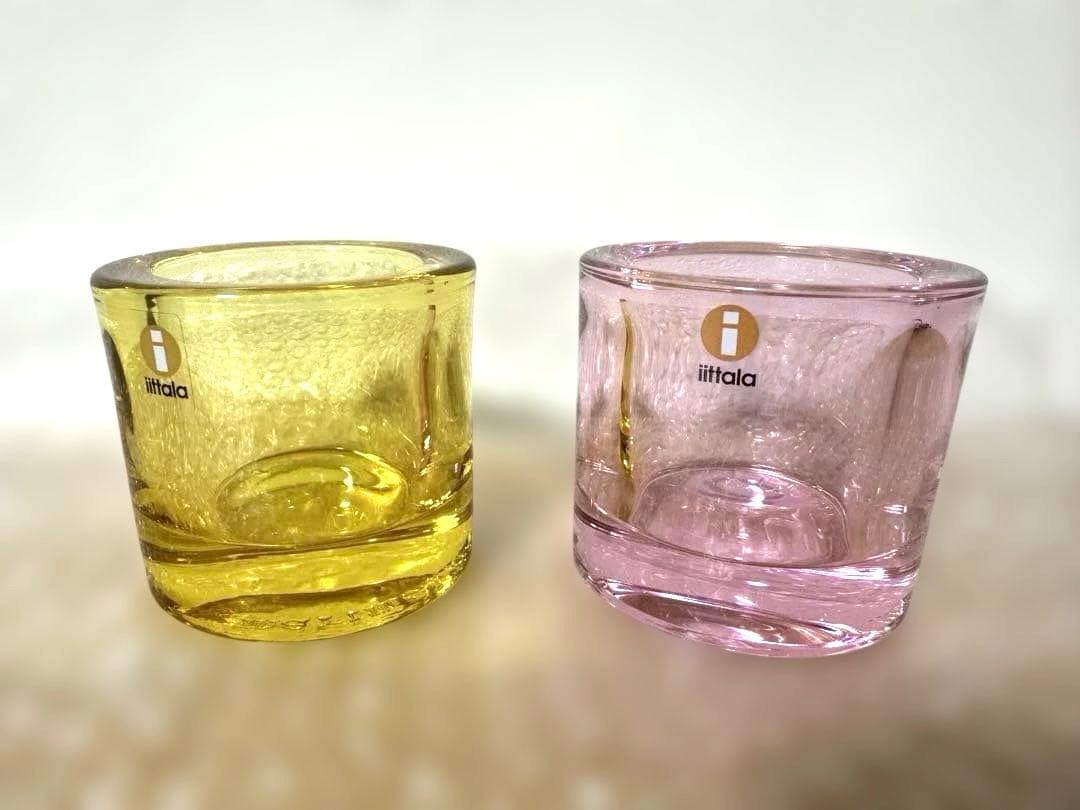  kivi ガラスキャンドルホルダー 2個セット　黄色　薄ピンク