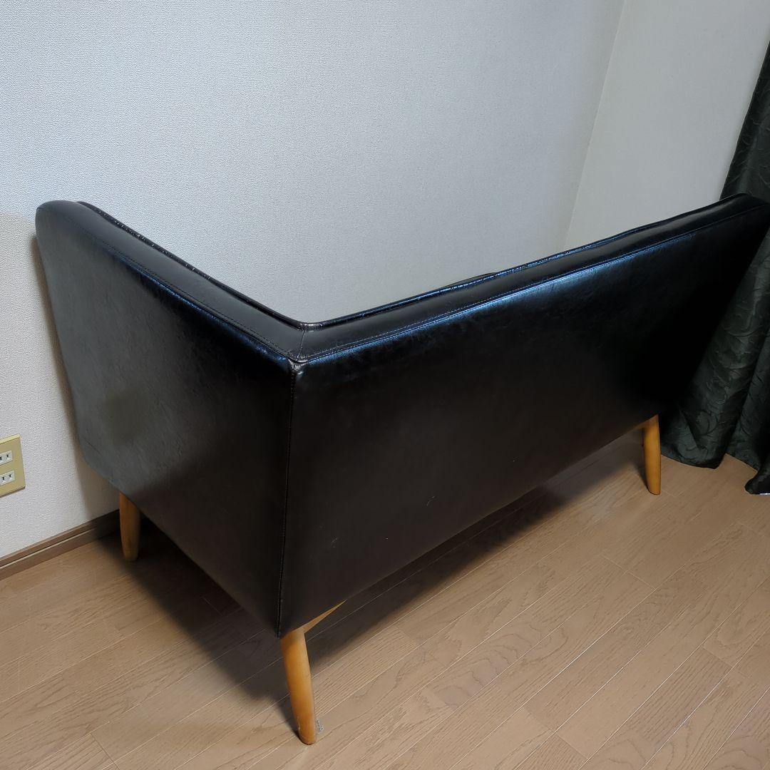 unico ワイス黒 合成皮革 2人掛けソファ　ブラック