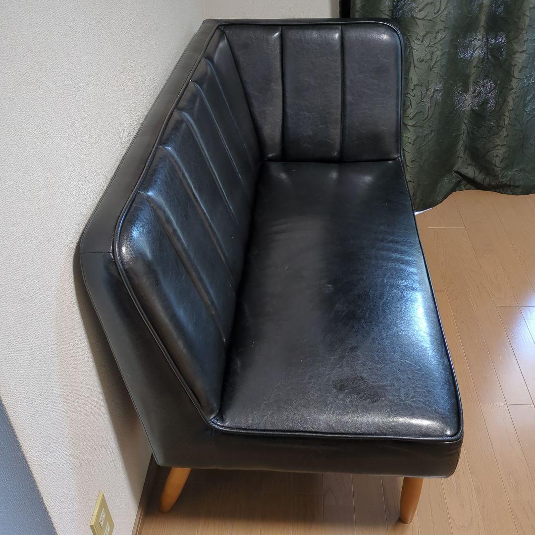 unico ワイス黒 合成皮革 2人掛けソファ　ブラック