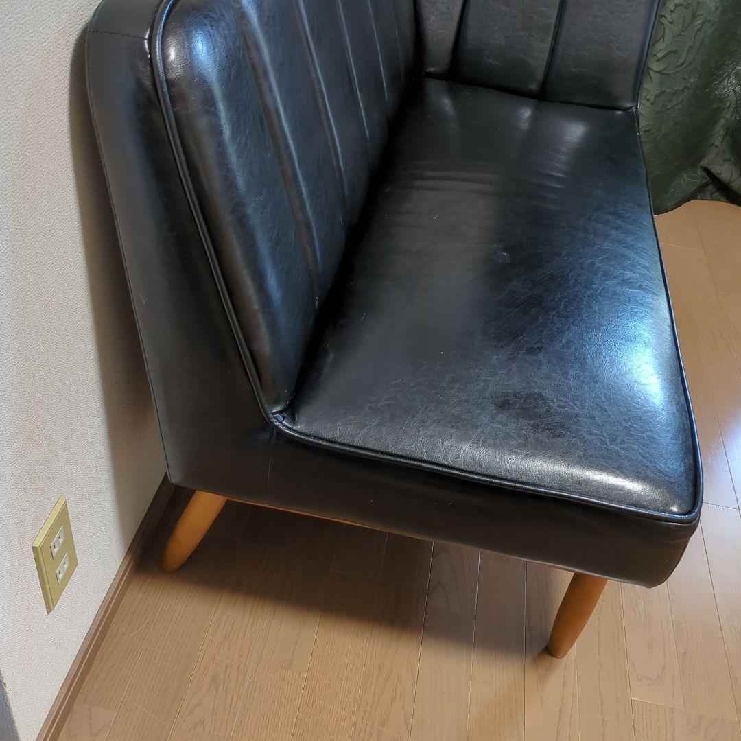 unico ワイス黒 合成皮革 2人掛けソファ　ブラック