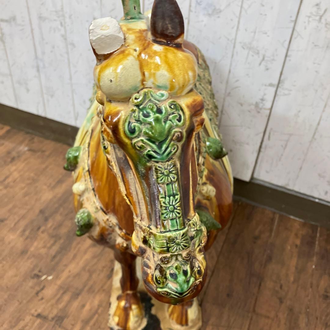 B-壁 中国美術 唐三彩 三彩馬 陶器製 馬置物 馬俑 ホースフィギュア 乗馬