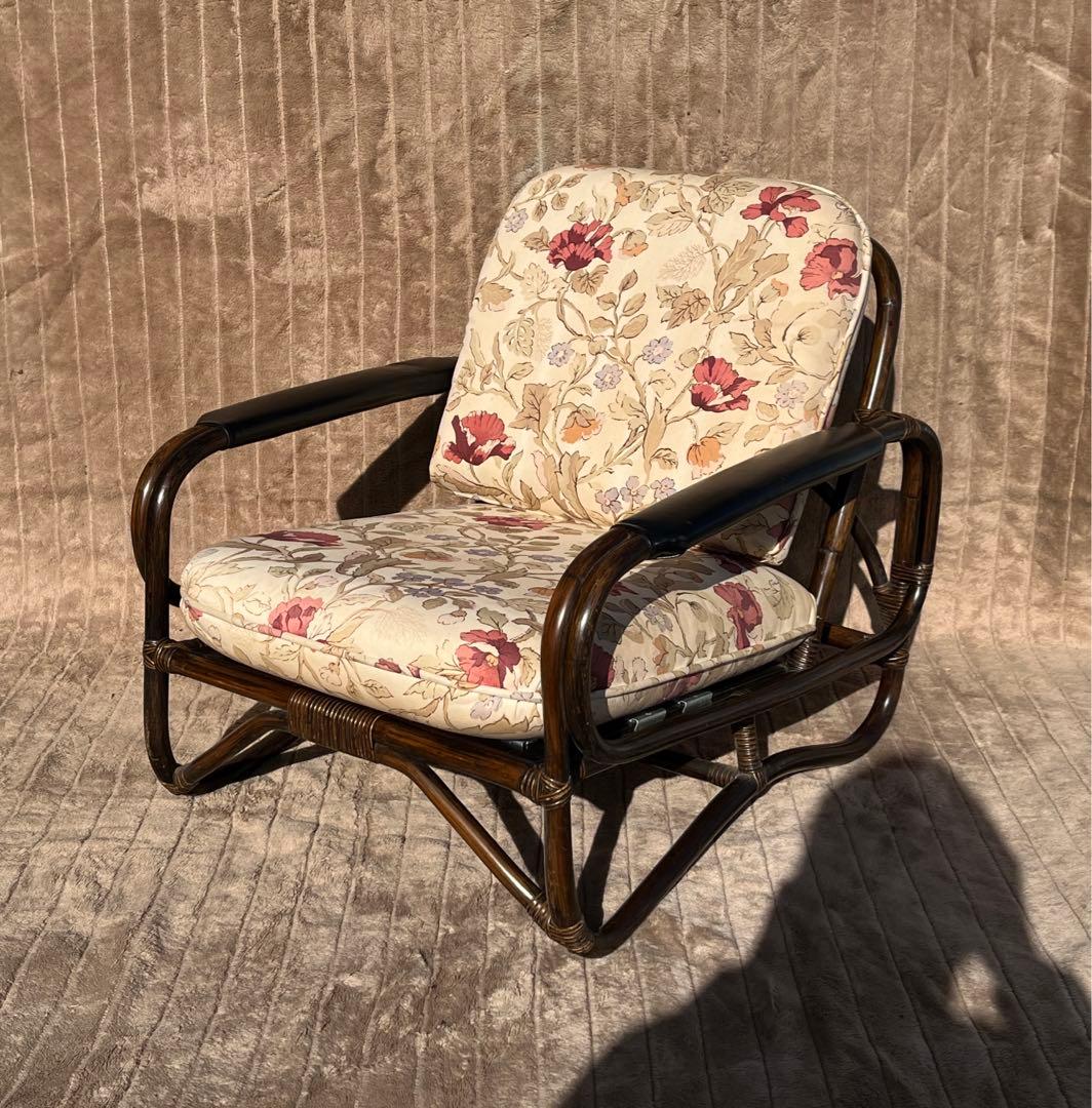 【アンティーク】② 籐 ラタン 座椅子 アームチェア クッションチェア 古民家