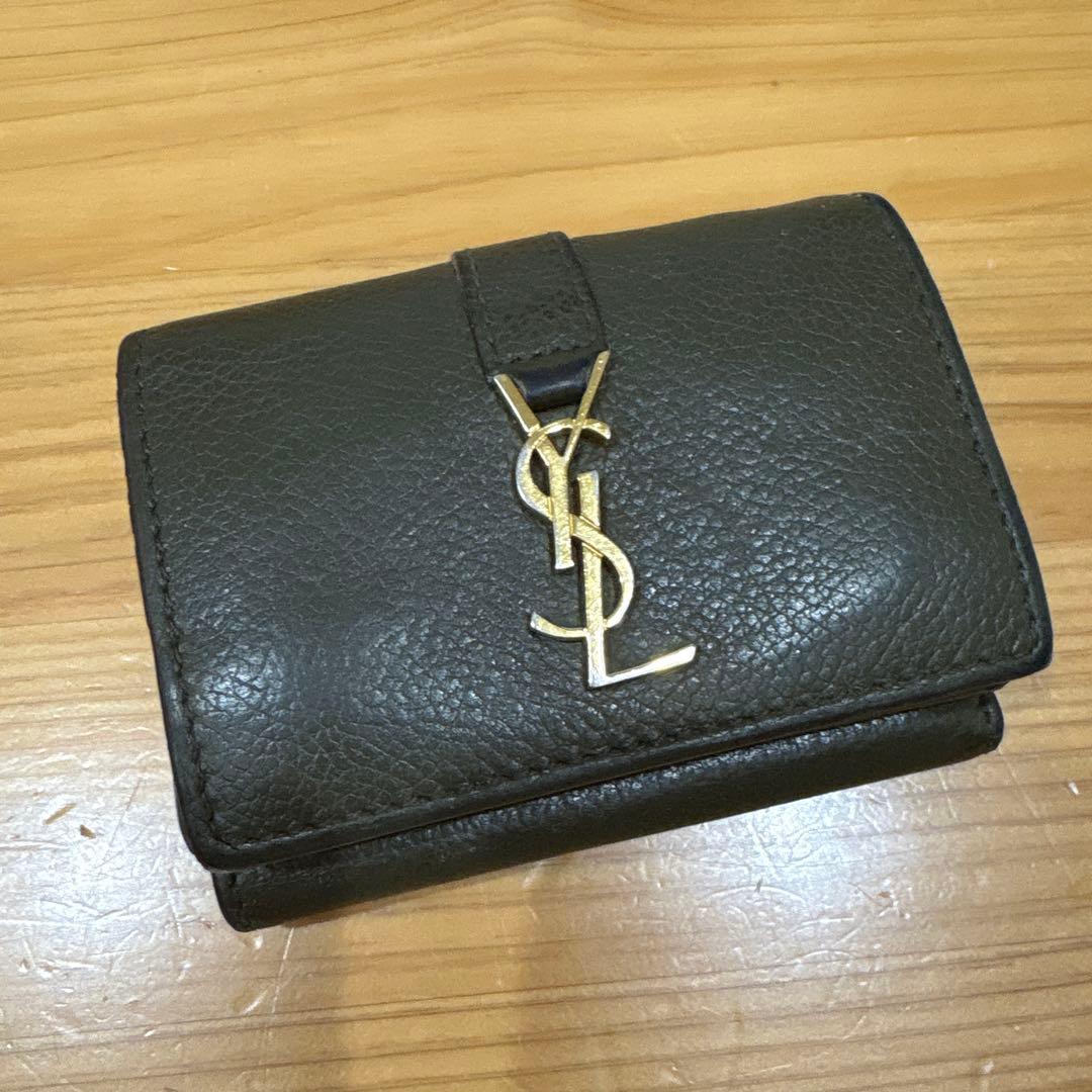 サンローラン 三つ折り財布 レザー ゴールドロゴ コンパクト