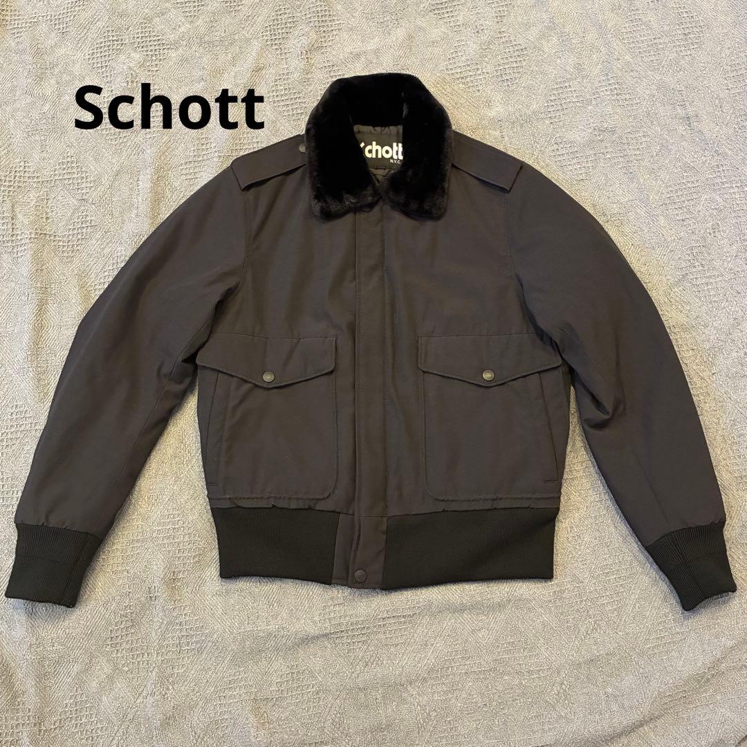 【美品】Schott ショット フライトジャケット ma-1 襟ボア 黒