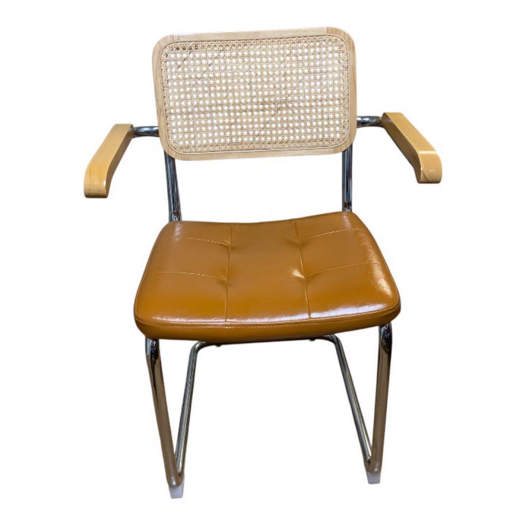 ラタンチェア ダイニングチェア アーム付き 肘掛け　ブラウン