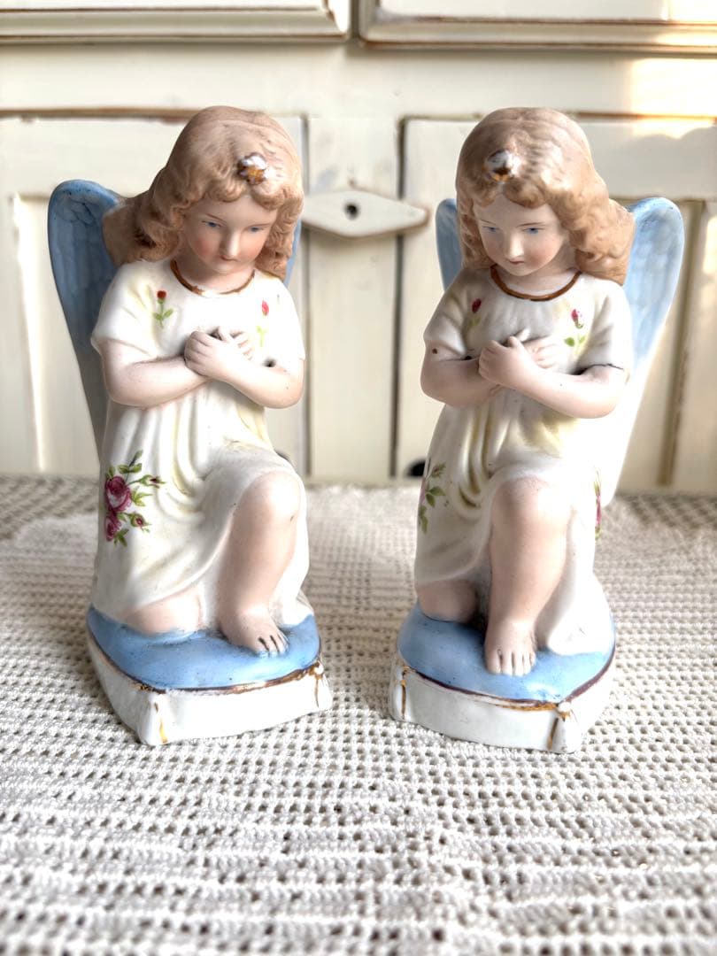 ♡ フランスアンティーク　ペア　天使像　ビスクドール　マリア像　グローブドマリエ