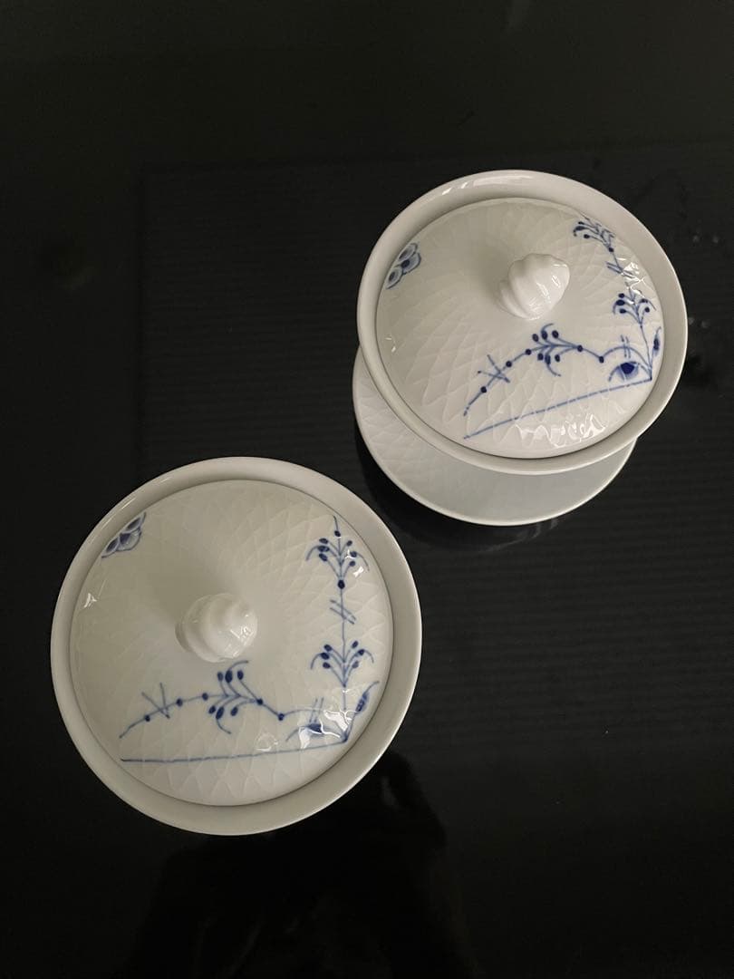 【新品】ロイヤルコペンハーゲン　ブルーパルメッテ 蓋つきカップ&ソーサー 2客