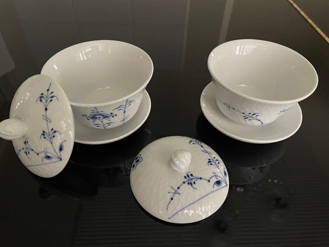 【新品】ロイヤルコペンハーゲン　ブルーパルメッテ 蓋つきカップ&ソーサー 2客