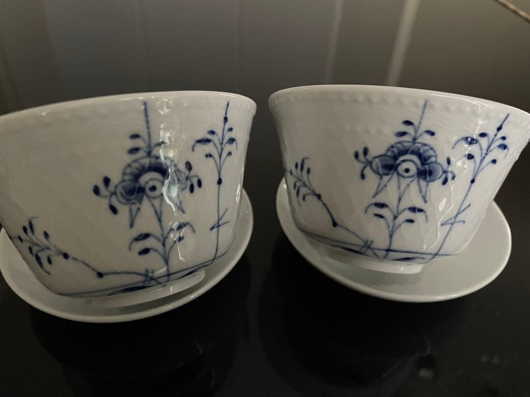 【新品】ロイヤルコペンハーゲン　ブルーパルメッテ 蓋つきカップ&ソーサー 2客