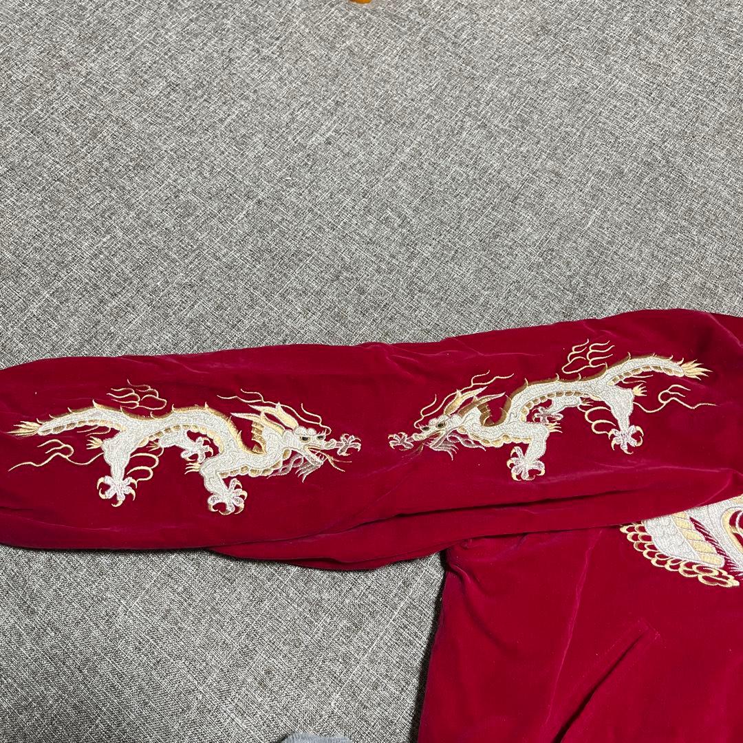 90s〜 ベロア 別珍 龍 刺繍 スカジャン LONDON F.B.